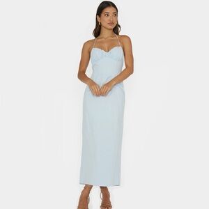 Gathered Bust Halterneck Midi Dress | Pale Blue